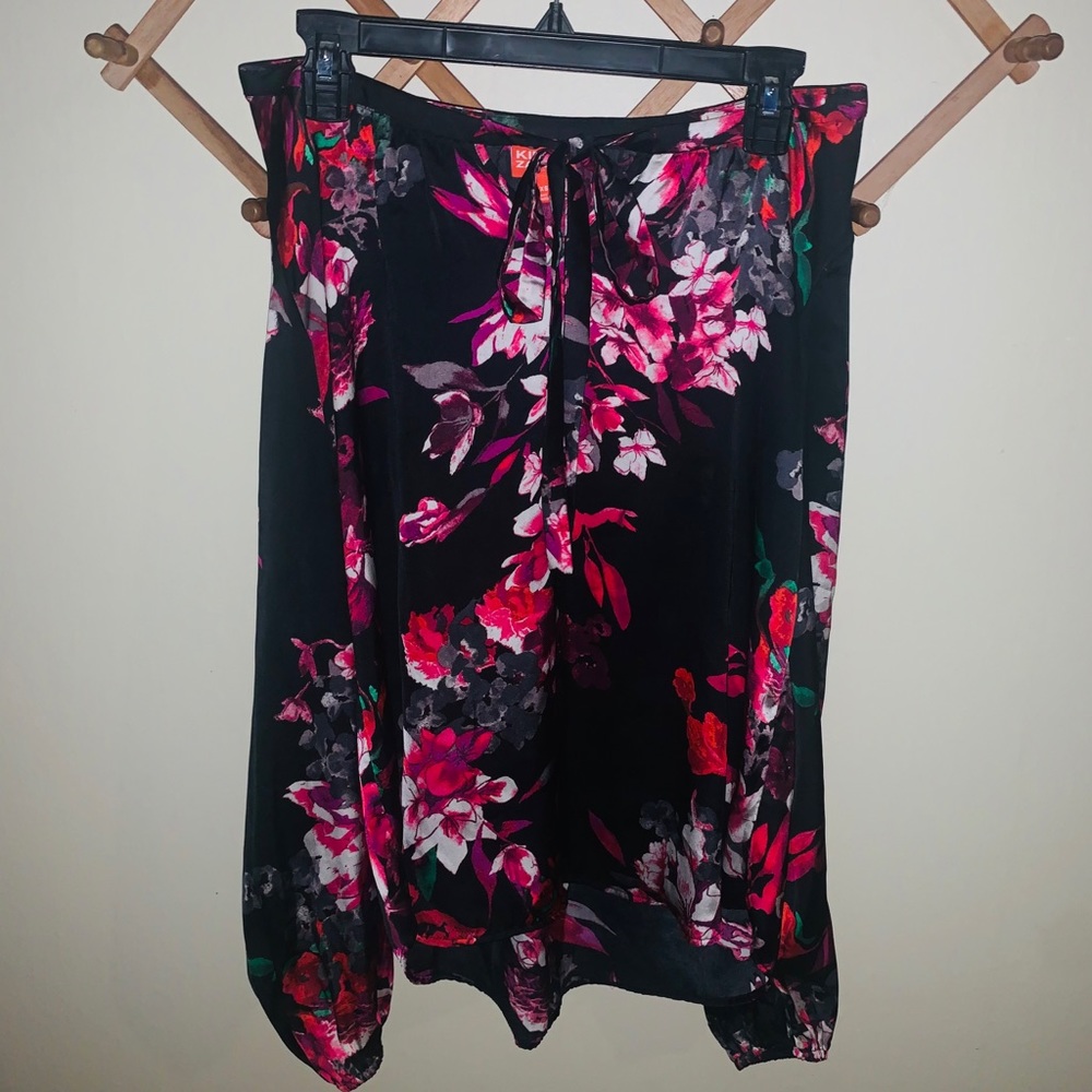 Black Blouse with Red and Pink Flowers